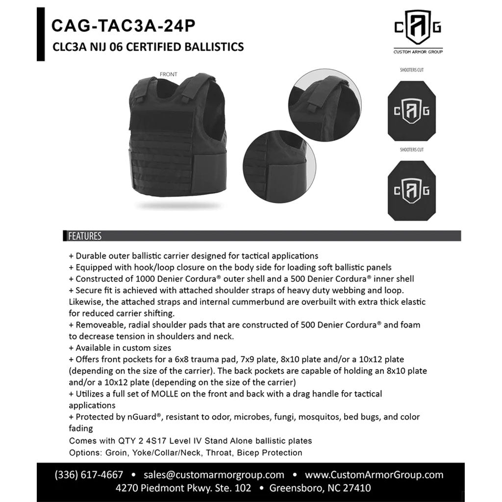 CAG-TAC3A-CLC-24P Outer Tactical Carrier with model CLCIIIA ballistics and level IV ceramic plates.